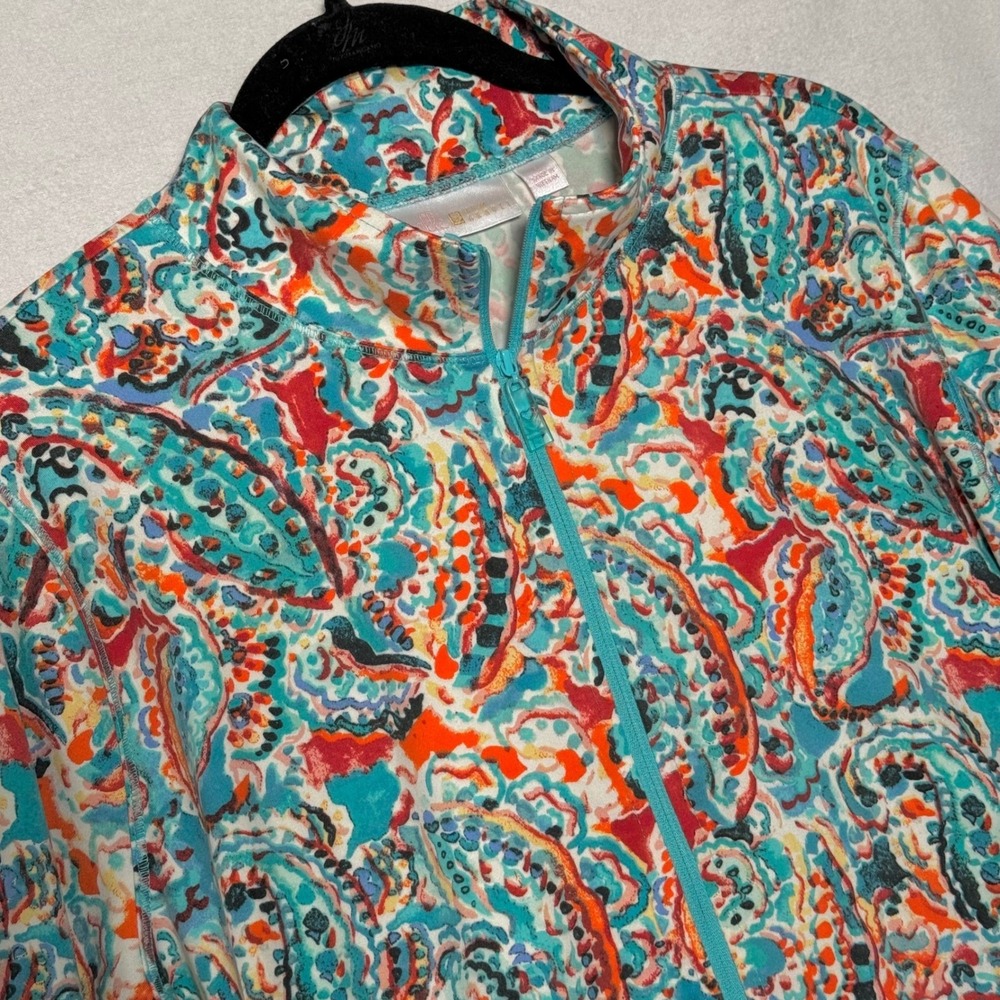 Belle by Kim Gravel Women Large Paisley Full Zip Knit Mock Neck Jacket Active